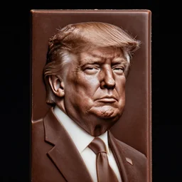 portrait of trump engraved into dark chocolate bar