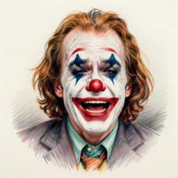 justice clarence thomas as a sad crying clown, color pencil portrait