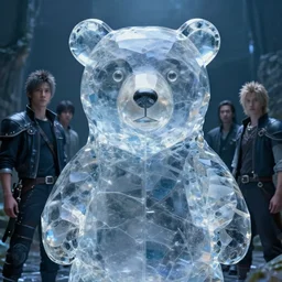 a portrait of a crystalized bear by Greg Rutkowski, Sung Choi, Mitchell Mohrhauser, Maciej Kuciara, Johnson Ting, Maxim Verehin, Peter Konig, final fantasy , mythical, 8k photorealistic, cinematic lighting, HD, high details, atmospheric,