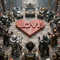 love, diverse armored vehicle, from behind, rebirth rituals, wide angle, elaborate, highly detailed, beautiful lighting