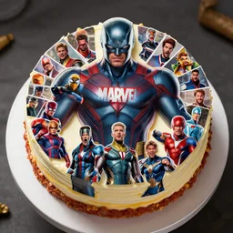 digital art, collage of marvel character photos shaped into the appearance of birthday cake, by artgerm, wlop, rossdraws, highly detailed, 8 k