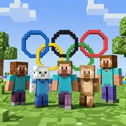 minecraft style olympics, highres, raytracing, animals