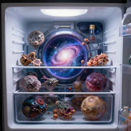 a household freezer containing the entire known universe, portal to another dimension, microcosm, 8 k, artstation, artgerm, greg rutkowski, ultra detailed, highly detailed,