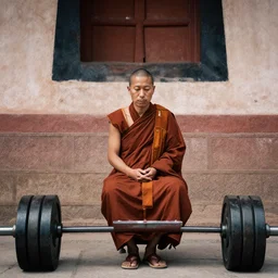 a monk patiently waiting for the weights