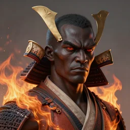 head and shoulders portrait of a black samurai fire giant, d & d, fantasy, greg rutkowski, frank frazetta, alexandre chaudret, boris vallejo, michael whelan, miro petrov, hr giger, magali villeneuve, donato giancola