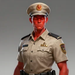 possessed skin security officers beige uniform and caps glowing red skin trending on artstation high detail digital painting