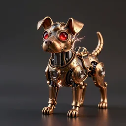 a macro photo of amazing steampunk armored dog with ruby eyes and steam tubes legs, volumetric lightning, octane render, 4 k, hd, realistic reflections, extremely high detailed, soft lightning, trending on artstation, masterpiece, high resolution, bronze, gold, soft lightning