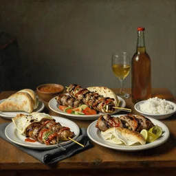 Table full of Döner Kebab, Dutch Still Life of the 1600s, oil painting