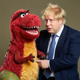 highly detailed portrait barney the dinosaur and boris johnson, in love
