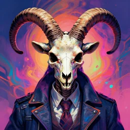 a psychedelic portrait of omin dran skeletal mind flayer psion goat skull politician vibrant color scheme highly detailed in the