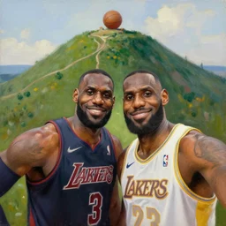 bobby hill and lebron james taking a selfie, nba, kill of the hill, oil on canvas by william sidney mount, trending on artstation