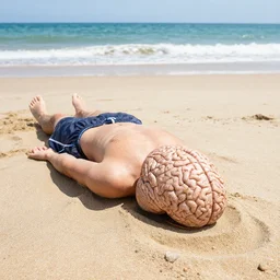 brain lying on beach