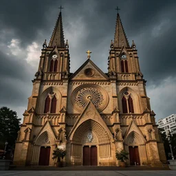 a dramatic photo of a kfc cathedral, realistic, detailed