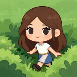 chibi Sandra Bullock sneaking through underbrush created by WLOP