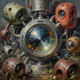 still next - gen, hangover in the tesseract, rtx reflection, matte painting by unreal enginedream, cybertronic gadgets, durty colours, rotten textures, rusty shapes, biotechnology, norman rockwell, tim hildebrandt, dariusz zawadzki, bruce pennington, larry elmore, intricate details, hyperrealistic oil painting on canvas, deep depth field,