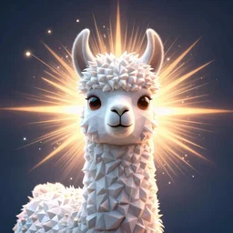 vivid 3D animated designscapes with bursts of radiant particles–building an ethereal minimal llama portrait, professional concept art, trending on artstation, geometric
