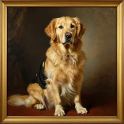 a portrait of a golden retriever by greg hildebrant fancy rococo baroque regal oil painting high quality award winning clothed in a victorian suit