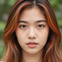 pretty filipina woman with rainbow hair. headshot. photorealistic. symmetrical eyes