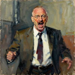saul goodman, screaming, painting by phil hale, sir francis bacon,'action lines '!!!, graphic style, visible brushstrokes, motion blur, blurry