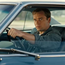 still of Patrick Bateman driving a car in Drive (2011)