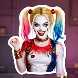 Harley Quinn Margot Robbie in the style of pennywise, ilustración, stiker style