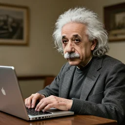 albert einstein programming on a laptop, hyperrealistic photos 8 k, digital art, about