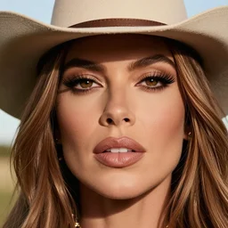 dolce & gabbana campaign featuring sofia vergara as a cowgirl, long eyeslashes, huge juicy lips, big seductive eyes, unprocessed colors, # nofilter, shot by annie leibovitz, realistic vfx simulation