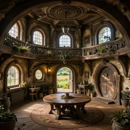 hobbit house interior, fantasy atmosphere, intricate, detailed, photorealistic imagery, artstation, by Greg Rutkowski and Gaston Bussiere and Evgeny Lushpin