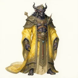 Detailed watercolor painting of a full body shot of a dark creature with a yellow robe, intricate detailes, ornate, atmospheric
