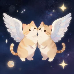 cute cats with angel wings, fantasy, cosmos, marc allante