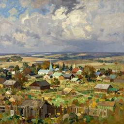 a matte painting of Russian small town in steppes by John Singer Sargent