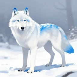 a fantasy white wolf with blue in the snow, the wolf is located on the left of the image, artwork by sandara, digital art, deviantart, artstation, pixiv