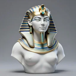 intricate hologram realistic bust sculpture of futuristic digital obese angry egyptian beautiful girl empress, stone and glass and gold, blue and black, masterpiece