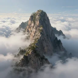 fantasy painting of a mountain reaching above the clouds, highly detailed,
