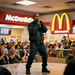kanye west performing a live concert inside of a mcdonalds playplace, 2 0 1 1