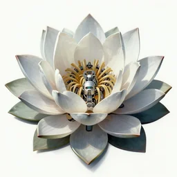 symmetry, waterlily mobile combat suit floral robot, biomechanical, waterlily mecha nymphaea, detailed illustration, concept art, smooth, sharp focus, art by frank lloyd wright