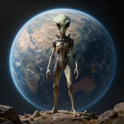 highly detailed photo of alien living on future planet in the style of greg rutsowski, wide angle shot, 3 d render, hyper realistic, concept art, 8 k detail post - processing