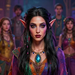 centered head - on medium shot painted portrait, maya ali as gloomhaven enchantress, gaudy colours, octane render, unreal engine, matte painting concept art, fanart artstation by jesper ejsing and rhads and lois van baarle and ilya kuvshinov and rossdraws
