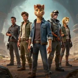 sci fi cat realistic characters, Greg Rutkowski, Zabrocki, Karlkka, Jayison Devadas, Phuoc Quan, trending on Artstation, 8K, ultra wide angle, pincushion lens effect