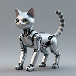 Robotic cat with metallic chrome and electrical fur, by ross tran and anton fadeev, stylized illustration by james jean