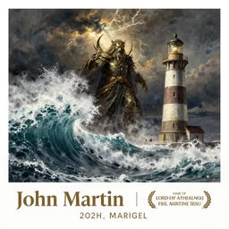 movie poster, huge waves crashing over a lighthouse, john martin, painting, sharp, lord of the rings, sauron