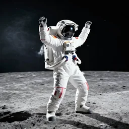 a still cut of an astronaut moonwalk dancing on the moon's surface, kpop style colors, smokey background