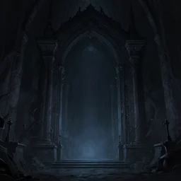ominous mysterious dark etherial gate to the midnight void, midnight lighting, quiet and serene atmosphere, deviantart, official art, concept art, intricate high detail masterpiece