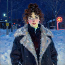 winter, attractive female, neon light, painting by gaston bussiere, craig mullins, j. c. leyendecker