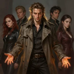 robert pattinson with gorgeous long hair in tattered trenchcoat with glowing hands, digital painting, d & d, fantasy, highly detailed, digital painting, trending on artstation, concept art, sharp focus, illustration, global illumination, shaded, art by artgerm and greg rutkowski and fuji choko and viktoria gavrilenko and hoang lap