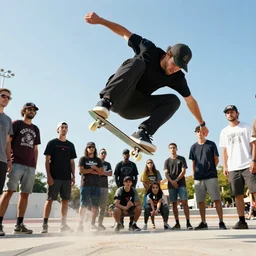 necron doing a kickflip as others look on in awe