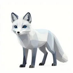a low polygon render of an arctic fox on a white background,