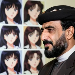 saddam hussein looking at photos of anime girls, extreme detail, 4 k, sharp focus,