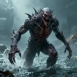 monster emerging from water, horror, stylized, artgerm, artstation, hd, cgsociety, cgi, realistic, dramatic, cinematic, artistic, trending, detailed