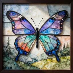 stained - glass butterfly, watercolor, pastels, beautiful, fantasy